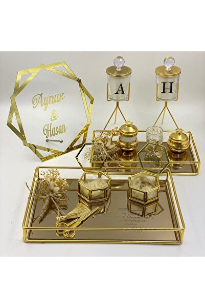 Söz Nişan Tepsisi Damat Tepsisi İsimlik ve Harfli Mum Set