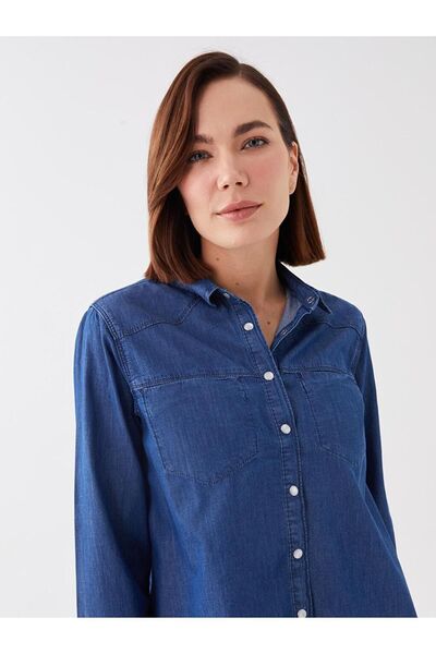 LC Waikiki Shirt Collar Straight Long Sleeve Women's Jean Tunic