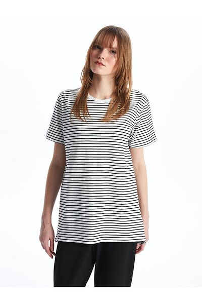 LC Waikiki Damski T-shirt w paski z okrągłym dekoltem – krótki rękaw