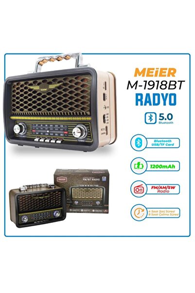 Buway Meier M-1918bt Nostajik Ahşap Retro Radyo Bluetooth Hoparlör Fm Sd Usb Aux