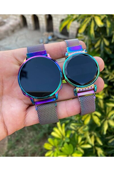 ÇENÇEN Rainbow Saat, Hasır Mıknatıslı Kordon, Dokunmatik Ekran, Sevgili Saatleri