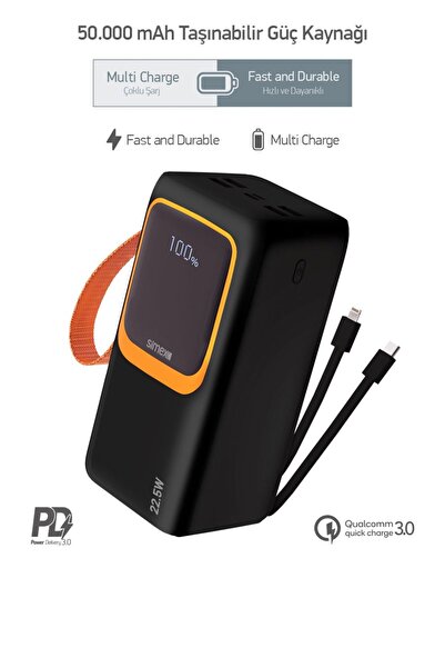 TEKNOPARKTA 50.000 mah Powerbank  50000 Powerbank Hızlı şarj Pd Kablolu Fener...