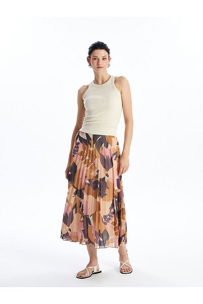 LC Waikiki Patterned Chiffon Women's Skirt - LCW Elastic Waist