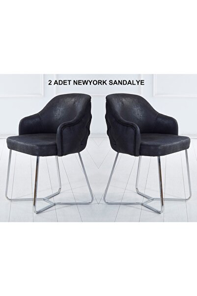 Pİ MOBİLYA 2 Adet Newyork Yemek Odası Sandalyesi - Metal Krom Ayaklı - Siline...