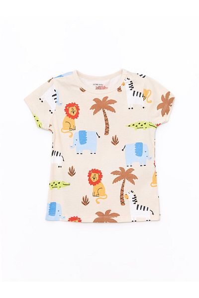 LC Waikiki Crew Neck Short Sleeve Printed Baby Boy Shorts Pajamas Set 2 Pieces
