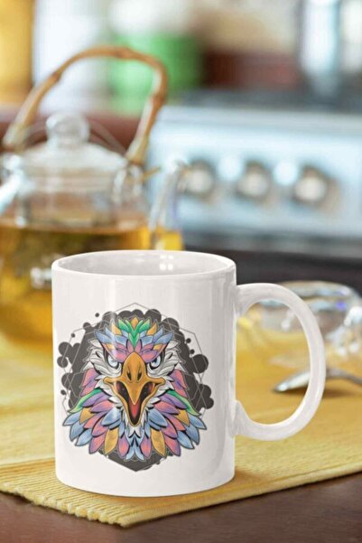 MapavriShop Colorful Eagle Head Printed White Mug Cup Trend Gift