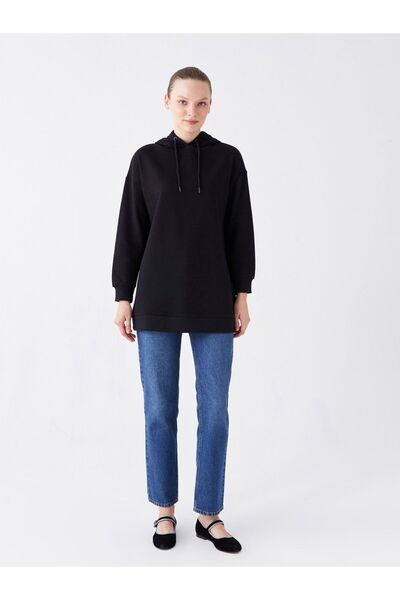 LC Waikiki Kapüşonlu Düz Uzun Kollu Kadın Sweatshirt Tunik