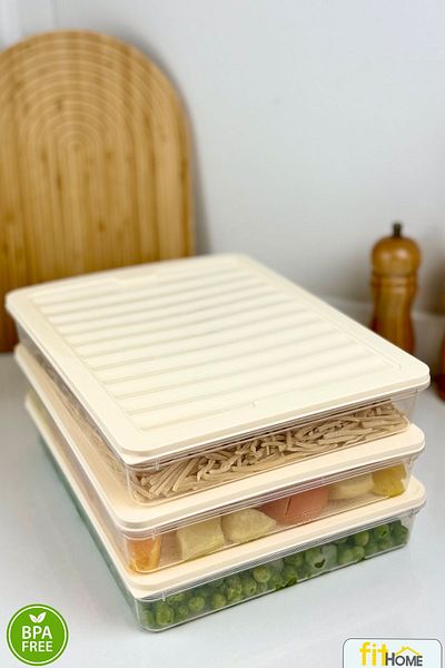 FİTHOME Set of 3 Freezer Refrigerator Freeze Organizer Microwavable Airtight Storage Container