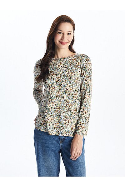 LC Waikiki Patterned Long Sleeve Crew Neck Women's T-Shirt