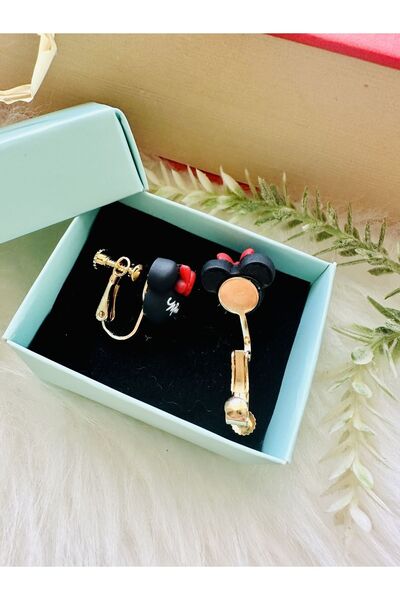 1PARÇAMAVİ Minnie mouse vidalı klipsli çocuk küpesi - delik gerektirmeyen küpe