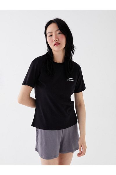 LC Waikiki Tricou cu mânecă scurtă imprimat cu decolteu rotund pentru femei