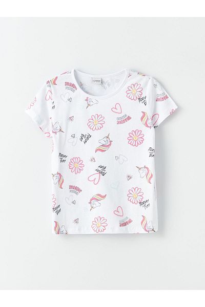 LC Waikiki Fată - Tricou cu mânecă scurtă imprimat cu decolteu