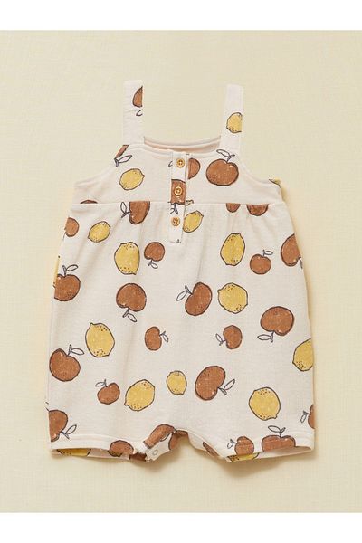 LC Waikiki Square Collar Strap Printed Organic Cotton Baby Girl Jumpsuit