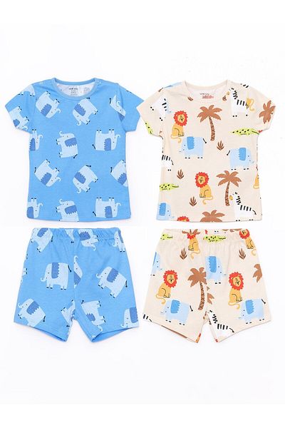 LC Waikiki Crew Neck Short Sleeve Printed Baby Boy Shorts Pajamas Set 2 Pieces