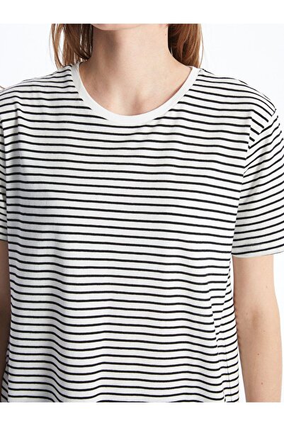 LC Waikiki Dámské tričko s pruhovaným výstřihem - krátký rukáv