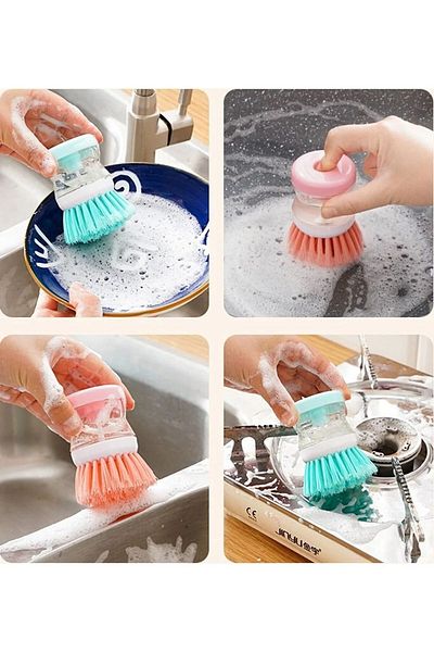seç al burada Mini Practical Dish Brush with Detergent Tank - Sponge Pump Washing