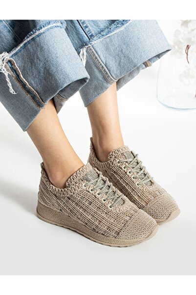 trendyhit Guca Vizon Dantelli Bağcıklı Taş Detaylı Kadın Sneakers