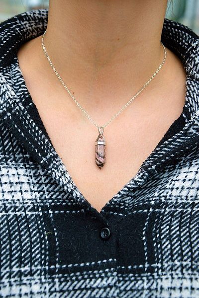 Armis Natural Stone Rhodonite Pandula Necklace - Chain Included