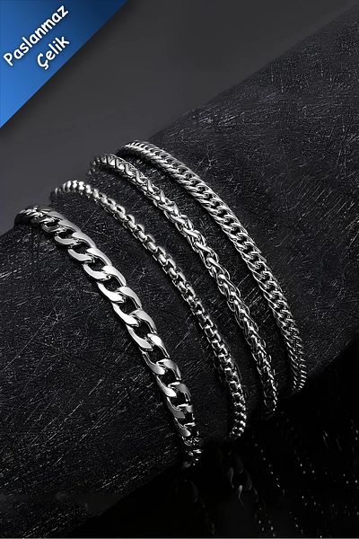 The Collection Stainless 4Pcs Men's Sports Steel Bracelet Set