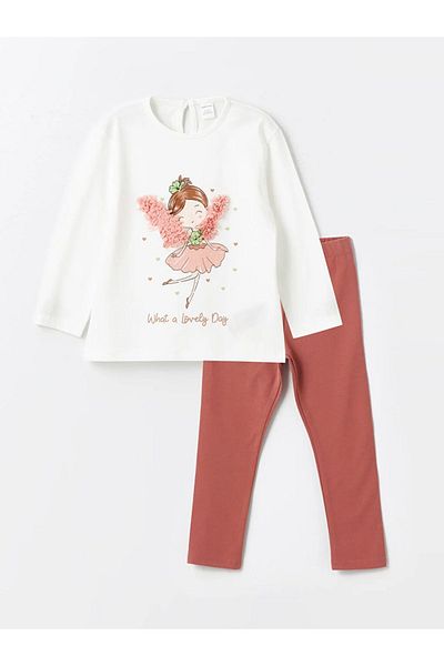 LC Waikiki Lcw Crew Neck Long Sleeve Baby Girl T-Shirt and Leggings Set of 2