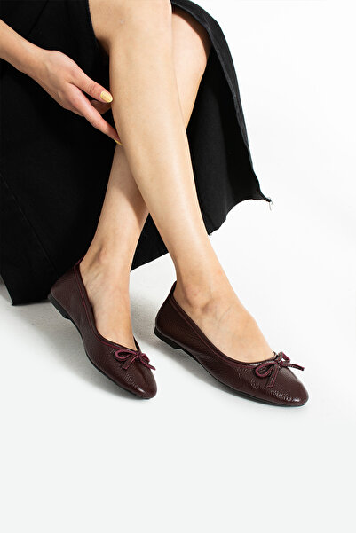 trendyhit Gone Bordo Fiyonklu Hakiki Deri Kadın Babet