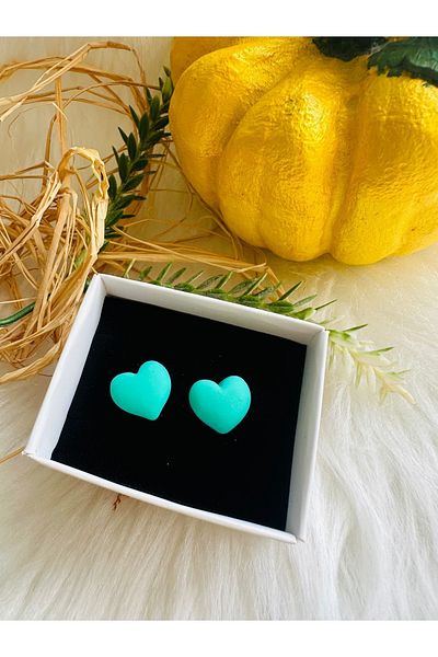 1PARÇAMAVİ Children's Earring with Heart Transparent Clip - Non-perforated Ear