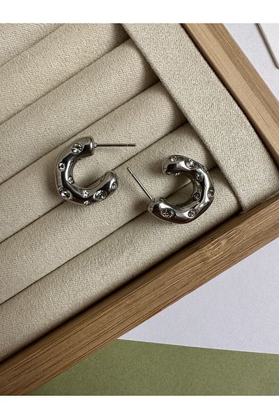 ringbox Small Size Earrings with Silver Color Steel Anti-Tarnish Stone
