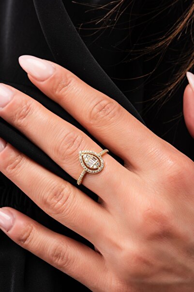 Altınaşkı Damla Baget Taşlı Altın Yüzük