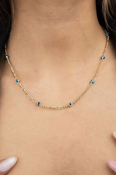 Altınaşkı Figaro Zincirli Göz Boncuklu Altın Kolye