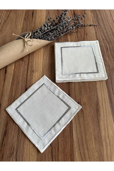 Nurhanhome 6 броя бродирани квадратни салфетки за коктейли в сребърен и екрю цвят