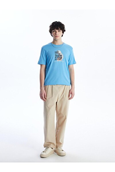 LC Waikiki Ανδρικό χτενισμένο βαμβακερό μπλουζάκι LCW - Crew λαιμόκοψη, κοντό μανίκι, στάμπα