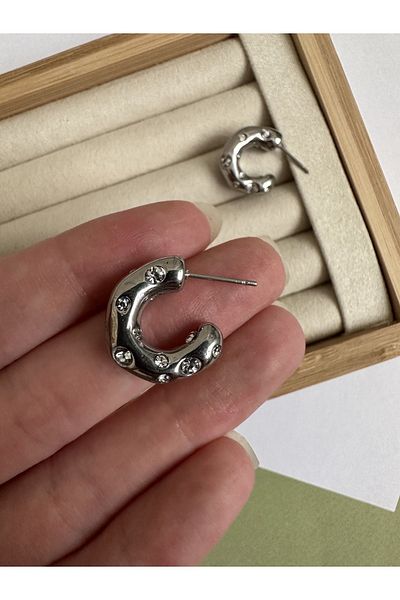 ringbox Small Size Earrings with Silver Color Steel Anti-Tarnish Stone