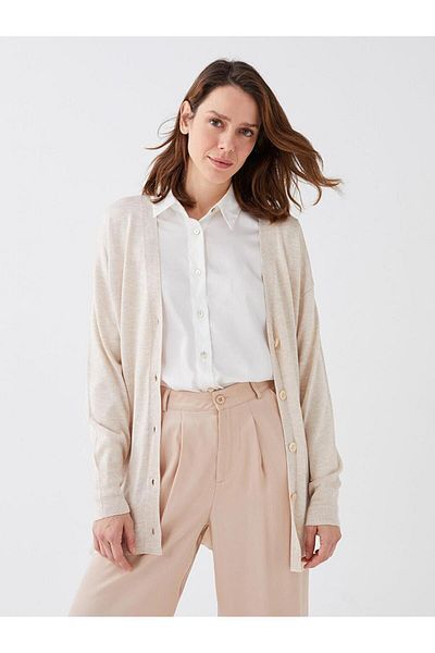 LC Waikiki LCWAIKIKI Basic V-Neck Plain Long Sleeve Women's Knitwear Cardigan