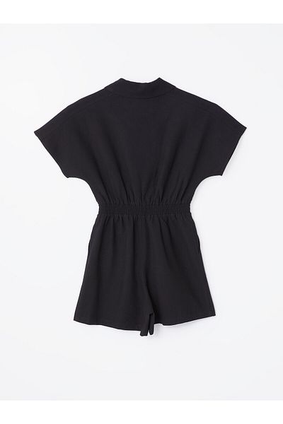 LC Waikiki LCW Damen-Overall mit Hemdkragen und Leinenmischung, kurzärmlig