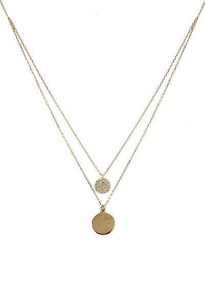 Altınaşkı Çift Zincirli Taşlı Altın Kolye