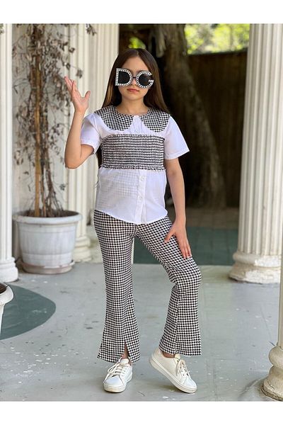 Calisa Set pantaloni și cămașă în carouri spaniole pentru fete - Îmbrăcăminte de sărbătoare