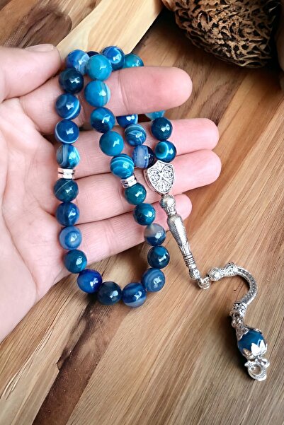 MGA DOĞAL TAŞ Mărgele de rugăciune din agat albastru din piatră naturală de 10 mm - tăiere cu diamante facetate de 33 în ambalaj cutie specială