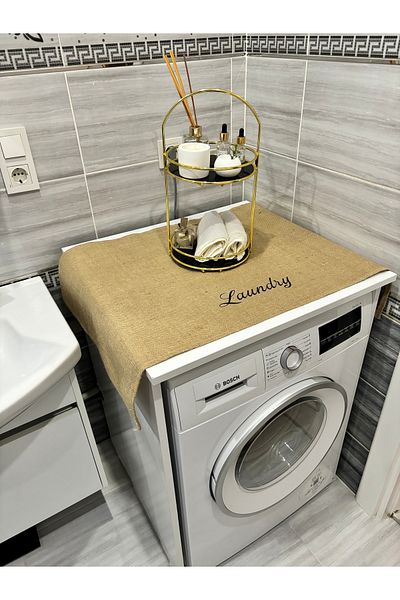 HALFART Natural Elegance: Κάλυμμα πλυντηρίου ρούχων με στάμπα από γιούτα