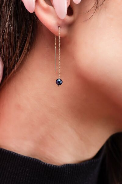 Altınaşkı Sallantılı Siyah Inci Altın Küpe Çift