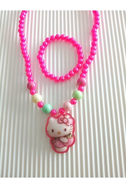 GÜLPEŞE Hello Kity Karakteri Kolye Bileklik Seti