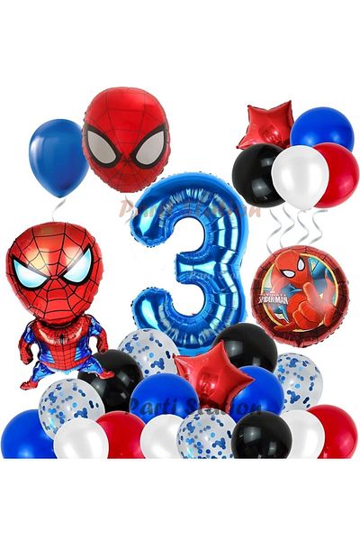 Parti Station Spiderman Spiderman Concept 3 Years Birthday Balloon Set Spiderman Party Balloons Spiderman Theme