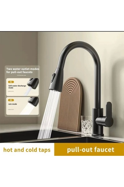 İSAOĞLU YAPI Siyah Evye Bataryası Mat Siyah Uzayan Sistem Armatür Spiralli Mu...