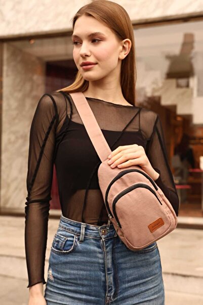 KIRASE Μια ποιοτική πάνινη πλεκτή τσάντα ώμου και στήθους με φερμουάρ με λουράκι