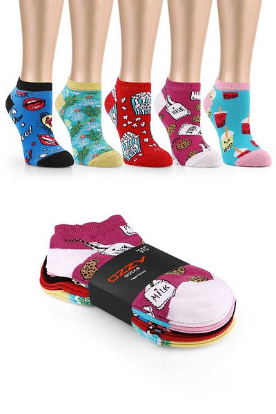 Ozzy Socks 5 чифта дамски чорапи до глезена със забавни шарки, Ozzyp001