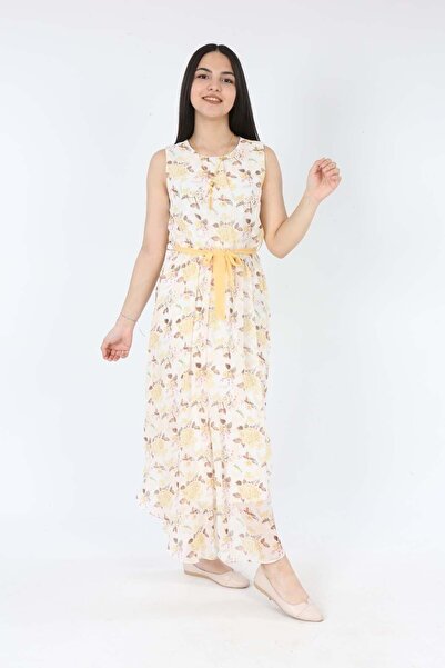 Asortix فستان بناتي من قماش الشيفون بأكمام طويلة وخصر مطاطي وحزام