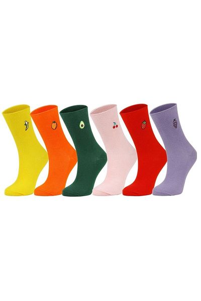 Ozzy Socks 6 Pairs of Fruit Embroidered Colorful Socks and Box