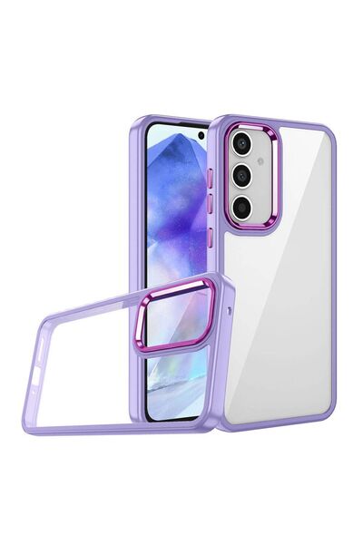 Nezih Case Samsung Galaxy A55 Uyumlu Köşeleri Parlak Arkası Şeffaf Renkli Işl...
