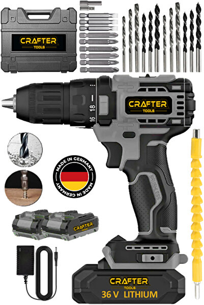 CRAFTERTOOLS 36V 5Ah Çift Akülü Metal Şanzuman Darbeli Şarjlı Matkap 24 Parça...