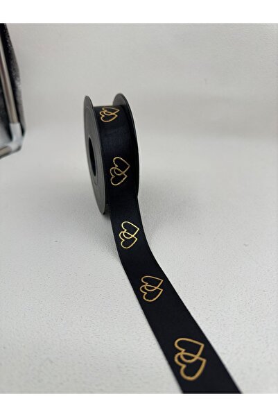 paşateks since 1995 şekil Panglică din satin cu model de inimă de 2,5 cm-negru-5 metri