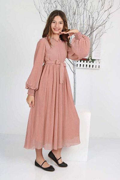 Asortik Kids Girl's Long Length Pleated Chiffon Dress